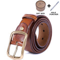 Genuine Leather Men Belt Brass Buckle Casual Pin Buckle Belt With Gift Box Thickened Italian