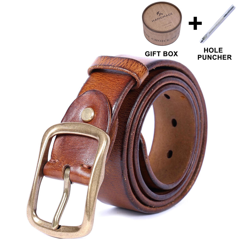 Genuine Leather Men Belt Brass Buckle Casual Pin Buckle Belt With Gift Box Thickened Italian