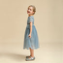 Summer Vintage Lace Tulle Dress Flower Elegant Kids Princess Dresses for Wedding Birthday Party Costume Girl Clothes