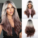 Light Brown Wig with Bangs Long Body Wavy Wigs for Women Heat Resistant Fiber Fake Hair Daily