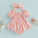 Baby Girl Bodysuit Clothing Set 2PCS Toddler Baby Summer Baby Floral Romper Infant Jumpsuit With Headband