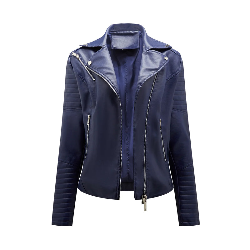 Leather Jackets for Women Twill Leather Short Coat Ladies Lapel Motorcycle