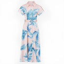 Summer Autumn Holiday Leaves Midi Dress Shirt Womendress