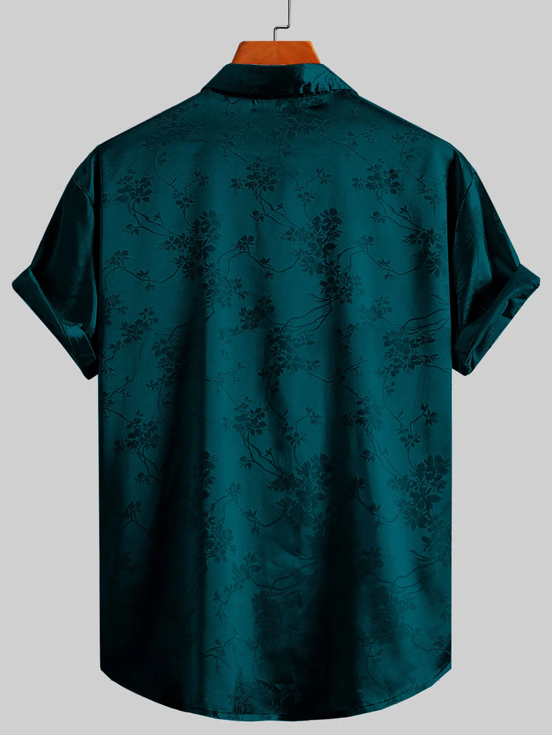 Men's Embroidered Shirt  Short Sleeve Shirt Casual Summer Beach Button Down Shirts