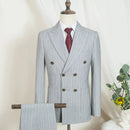 Gray pinstripe suit on a mannequin with a white background, Obroi