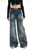 Women's Blue Jeans Baggy Denim Trousers Wide Leg Pants Oversize Clothes