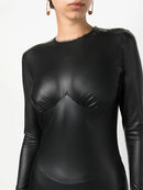 Stretch Matte Leather Dress Women Elegant Back Hem Side Split Bodycon Dress