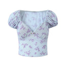 Floral Mesh Crop Top Women Short Sleeve Tees Ladies Slim Summer T Shirt Holiday Tops