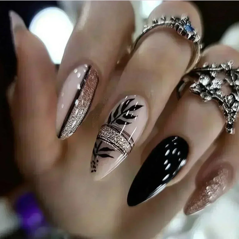 Press on Nails Box Acrylic False Nails with Almond Designs Full Cover Fake Nail Tips