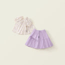 Girls Summer Outfit Set Stylish and Children Floral Short Sleeved Top and Skirt Two-piece Set