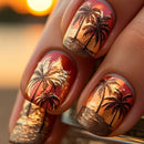 Nails with palm tree and sunset design in a close-up shot, Obroi