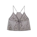 Summer Hand Beaded Sequin Embroidered Tank Top Women Front Knot Casual Vacation Crop Vest