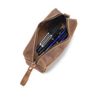 Genuine Leather Pencil Bag Retro Simple Stationery Pouch Storage Bag Zipper Pencil Pouch Portable Pencils Pens Pouch