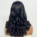 Mannequin head with long, dark hair styled in loose curls on a white background, Obroi