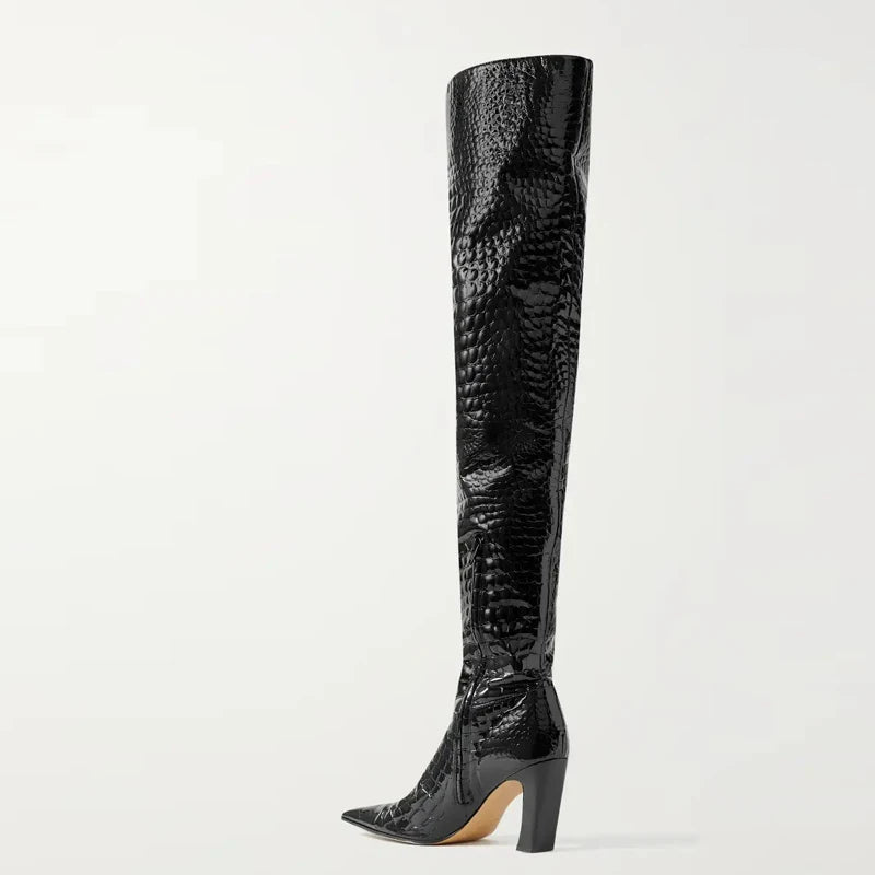 Western Women Boots Genuine Leather Heels Winter Shoes Ladies Long Chelsea Boot
