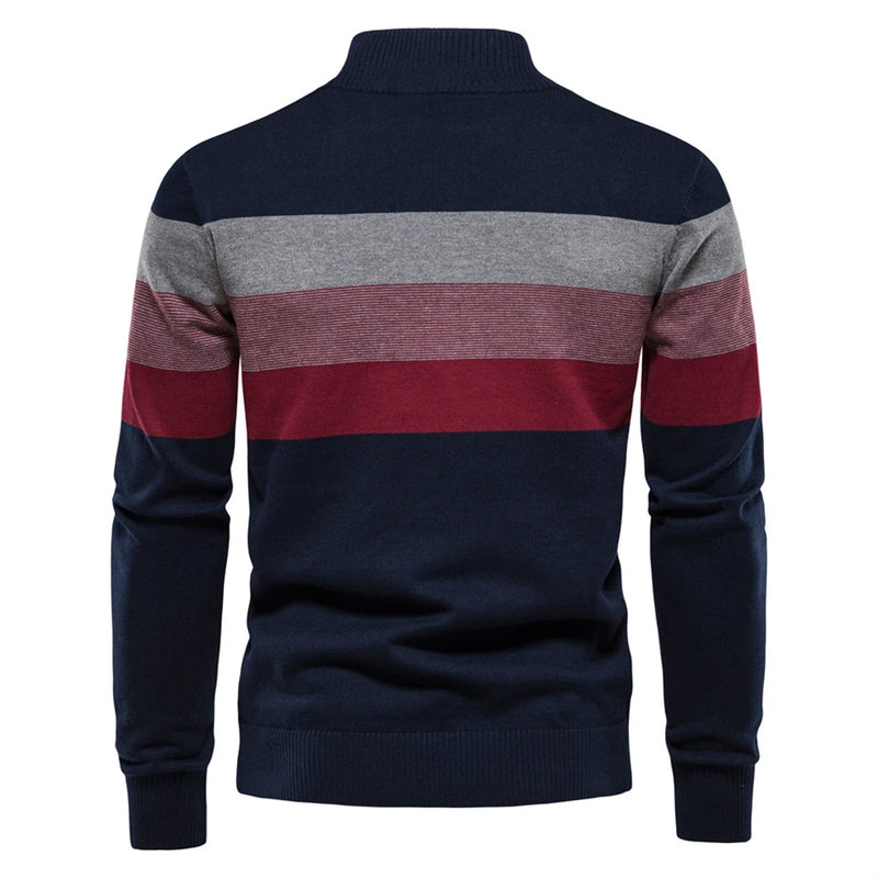 Autumn Winter Knitted Sweater Men Vintage Striped Sweater Male Jumper Pullover Zipper Stand Collar Sweater