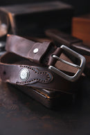 Leather Retro Luxury Designer Handmade Men's Belt Casual Jeans Soft Badge Rivet Leather Belt Strap