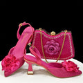 Elegant Green Handbag & Medium Heel Shoe Set with Exquisite Handmade Floral Accents