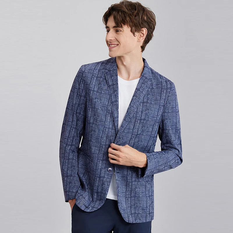 High-End Lightweight Knitted Casual Men Summer Thin Suit round Hemline Long