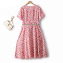 Summer Elegant Women Sweet Cherry Pattern Swing Chiffon Dress