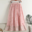 Spring Flower Embroidery Fresh Chiffon Skirts Breathable Mid-Length Summer Female Skirts