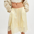 Women Lace Floral Bloomers Pants Silk Satin Patchwork Ruffles Slip Midi Pants