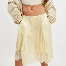 Women Lace Floral Bloomers Pants Silk Satin Patchwork Ruffles Slip Midi Pants
