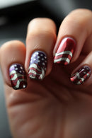 Nails with American flag design on a dark background, Obroi
