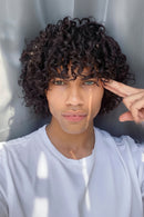 Human Hair Wig for Men Curly Short Bob Scalp Top Full Wig Natural Black Pre Styled