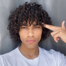 Human Hair Wig for Men Curly Short Bob Scalp Top Full Wig Natural Black Pre Styled