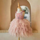 Baby Girls Princess Beading Evening Dress Children Bow Wedding Ball Gown Kids Luxury Infant Dresses