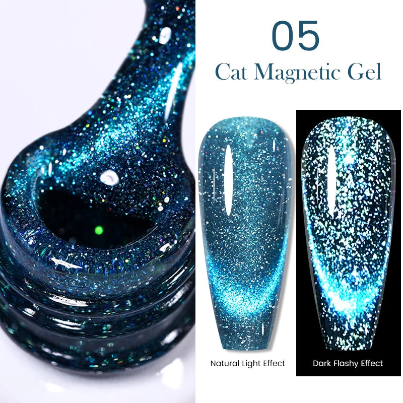 Sparkling Glass Bead Cat Magnetic Gel Nail Polish Flash Permanent Soak Off UV Gel