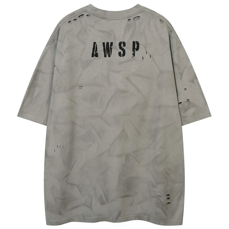 Men Streetwear Distressed Ripped Tee