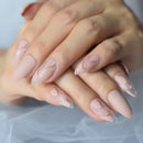 Almond Shape Fake Nails Medium Length Clear Tips False Nails Press On Manicure Ballerina Shade Matte New York Pink Nails Art
