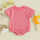 Summer Infant Newborn Baby Girls Boys Bodysuit Solid Knitted Short Sleeve Jumpsuit Cute