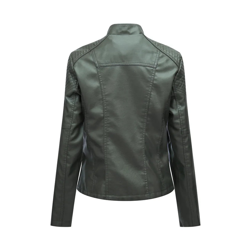Autumn Winter Women's Leather Jackets Elegant Faux Leather Slim Short Coat Vintage Moto Jackets
