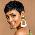 brown black burgundy pixie cut wig short straight layered human hair wig