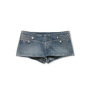 Denim shorts with pearl buttons on a white background, Obroi