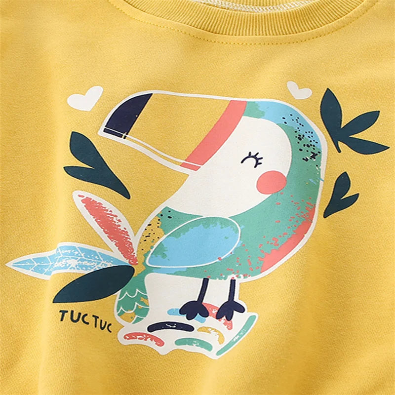 Girls Sweatshirts For Autumn Spring Birds Long Sleeve Hooded Shirts Lovely Baby Clothing Shirts