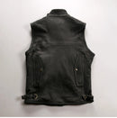 Black leather vest on a light gray background, Obroi