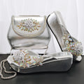 Women's Wedge heel Matching Shoe and Bag Set High Heel for Weddings and Parties