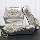 Women's Wedge heel Matching Shoe and Bag Set High Heel for Weddings and Parties