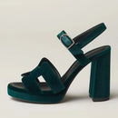 High Heels Pumps Women's Velvet Sandals Open Square Toe Dress Summer