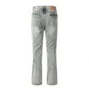 Retro Jeans Mens High Street Spliced Zipper Breasted Straight-leg Denim Pants Men