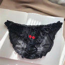 Black lace lingerie with cherry embroidery on a white surface, Obroi