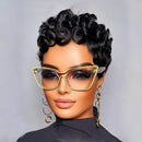 Short Curly Pixie Cut Finger Waves Wigs Human Hair Plucked And Tangle Free Full Machine Made For Women Black