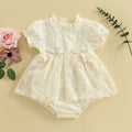 Summer Infant Baby Girl Princess Bodysuit Dress Short Puff Sleeve Bow Lace Jumpsuit Clothes