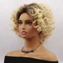 Women's wig, golden gradient short curly hair full headpiece suitable for daily parties