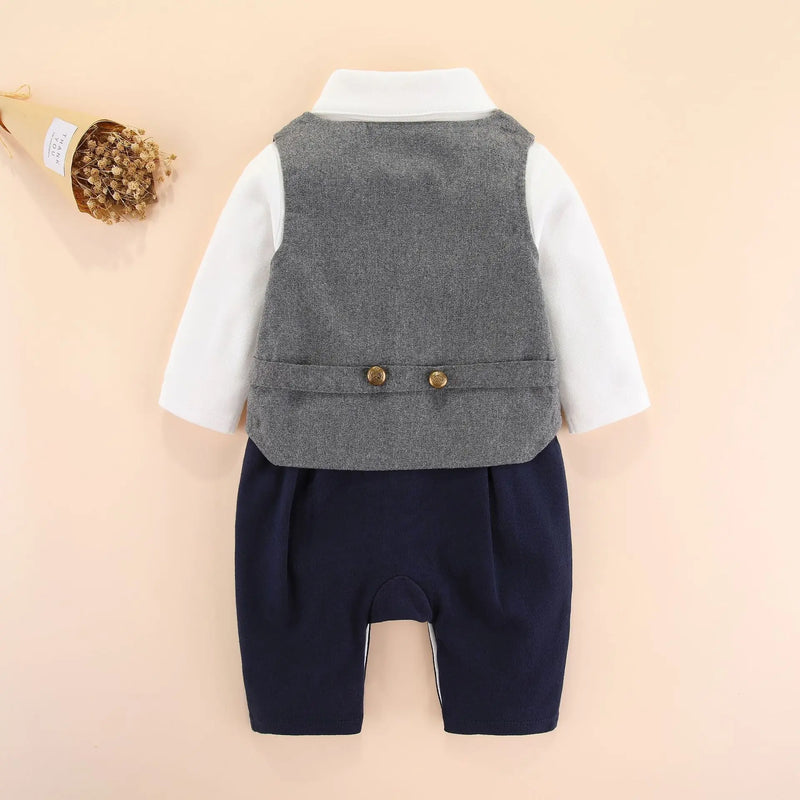 Spring Baby Rompers Gentleman Infant Boys Jumpsuits Kids Clothes Baby Outfits with Waistcoat