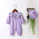 Baby Clothing Spring Baby Girls Clothes Romper Sweet Purple Daisy Doll Collar Single Breasted Long Sleeve Newborn Outdoor